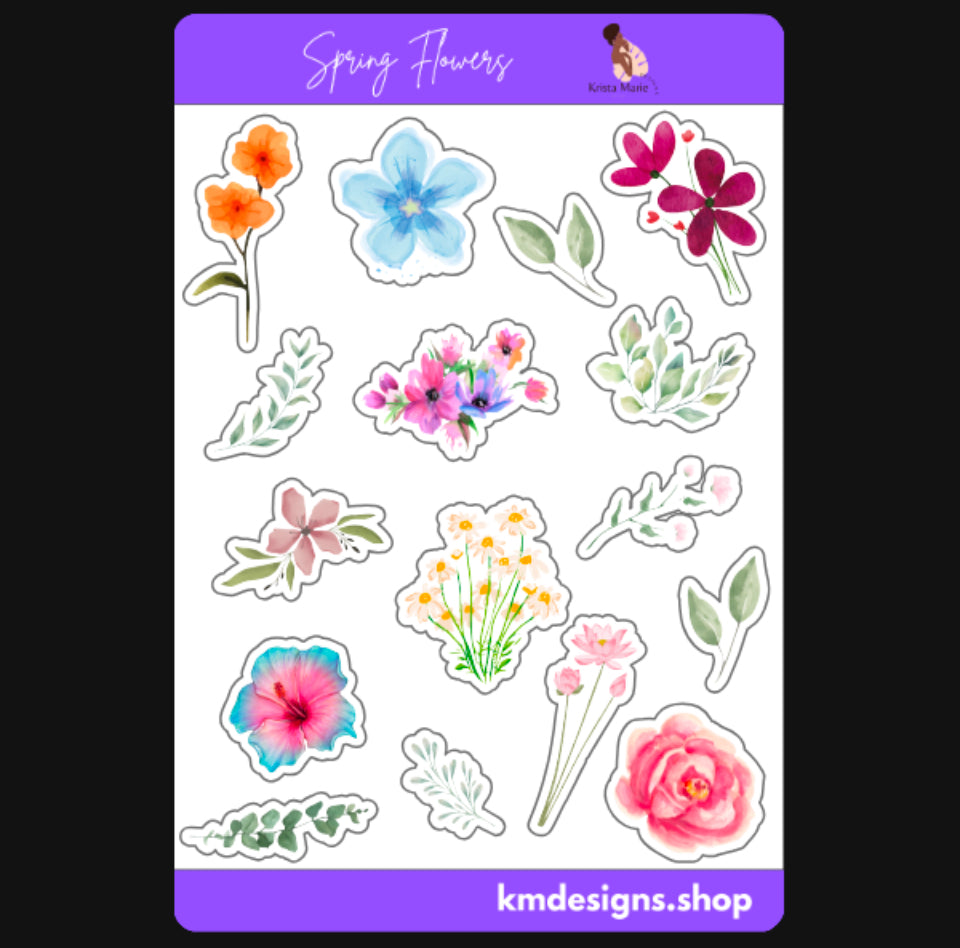 Spring Cluster of Flowers waterproof sticker sheet