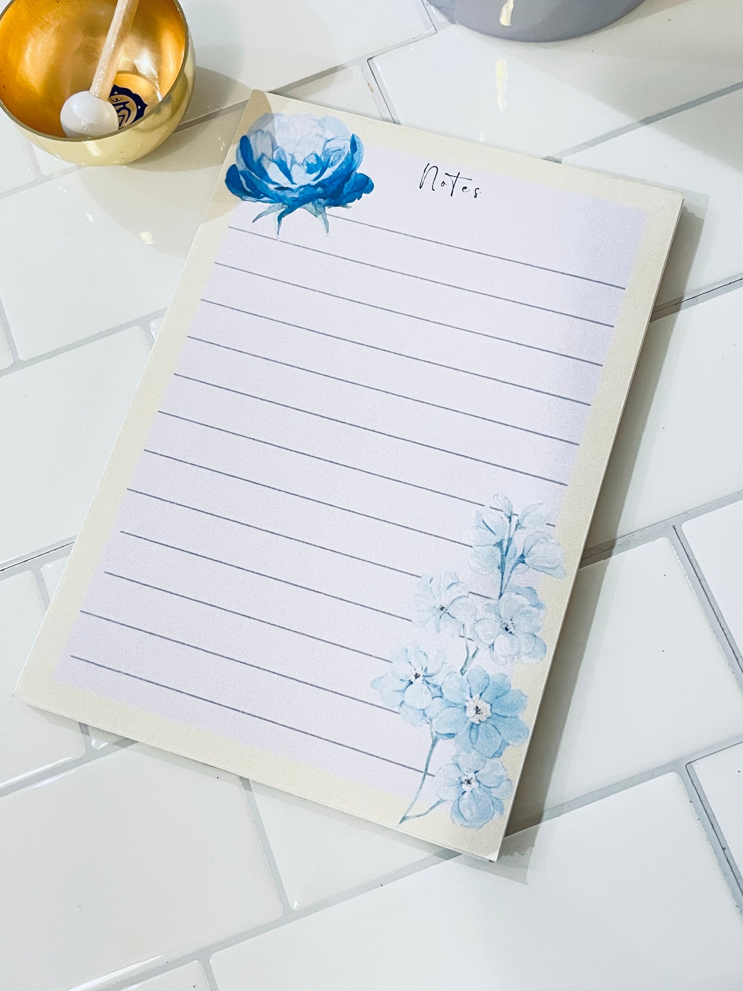 Spring blue floral 50 sheet lined notepad